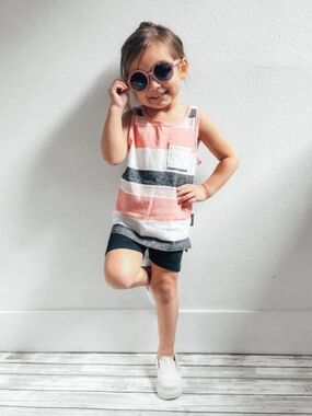 Little Bipsy Washed Stripe Pink & White Tank Top Tee